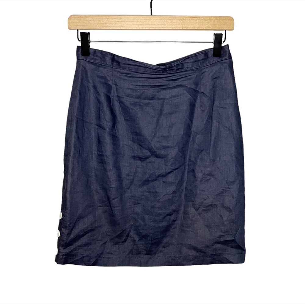 Vintage Vtg Georges Marciano 100% Linen Skirt in Blue 2